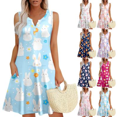 Robes d'été amples pour femmes, col en V, sans manches, avec poches