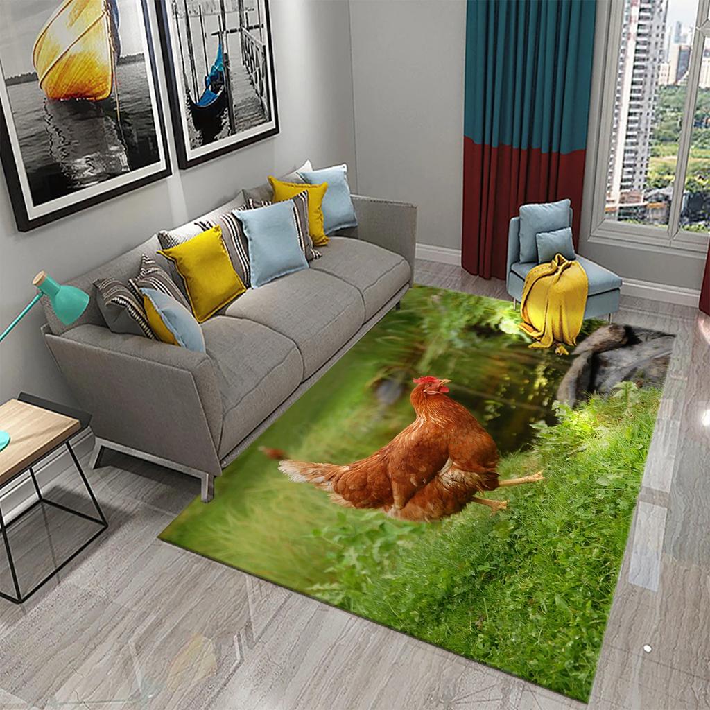3D Kawaii Niedlicher Hühnermuster-Druckteppich für Küche Wohnzimmer Schlafzimmer Rutschfest Saugfähig King Size Teppich für Heimdekor