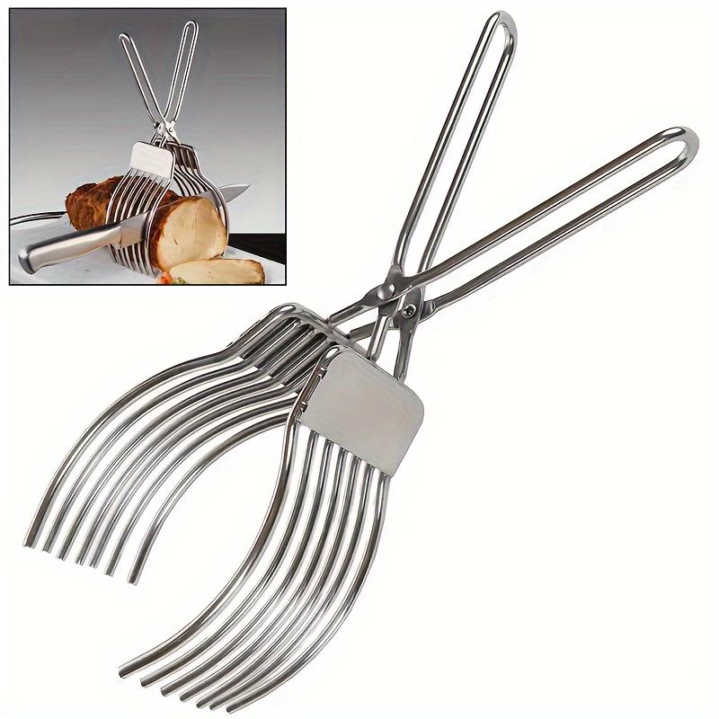 A Stainless Steel Beef Slicing Tongs For Cutting Meat And Bread Slices, Onion And Tomato Clip, Used For Cutting Vegetables And Fruits In The Kitchen.