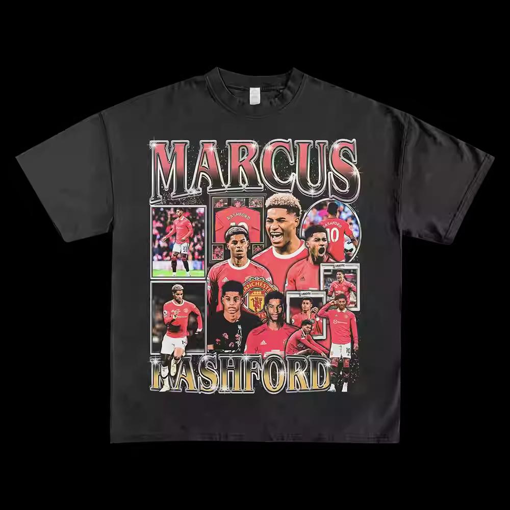 2025 Tribute To Marcus Rashford Football Vintage Figure Print Round Neck Men's and Women's Short-sleeved T-shirt