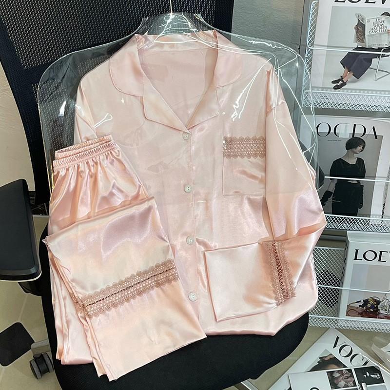 Pajamas Ladies Spring And Summer Silky Long Sleeve Pants Cardigan Premium Casual Loungewear