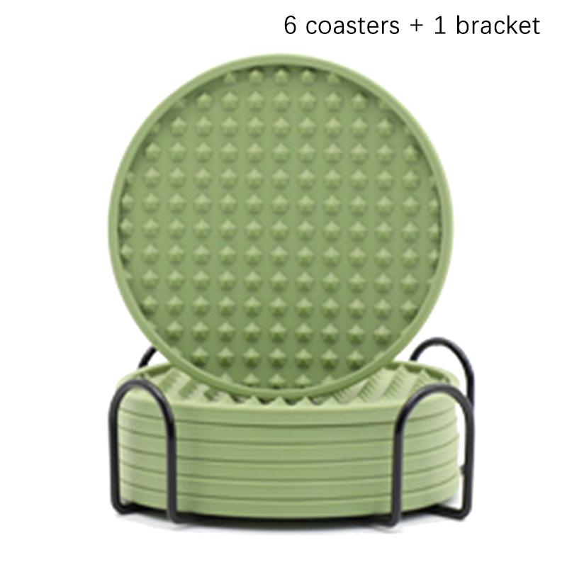 

Набор из 6 силиконовых подставок для напитков, двухсторонние круглые подставки под чашки зелёный