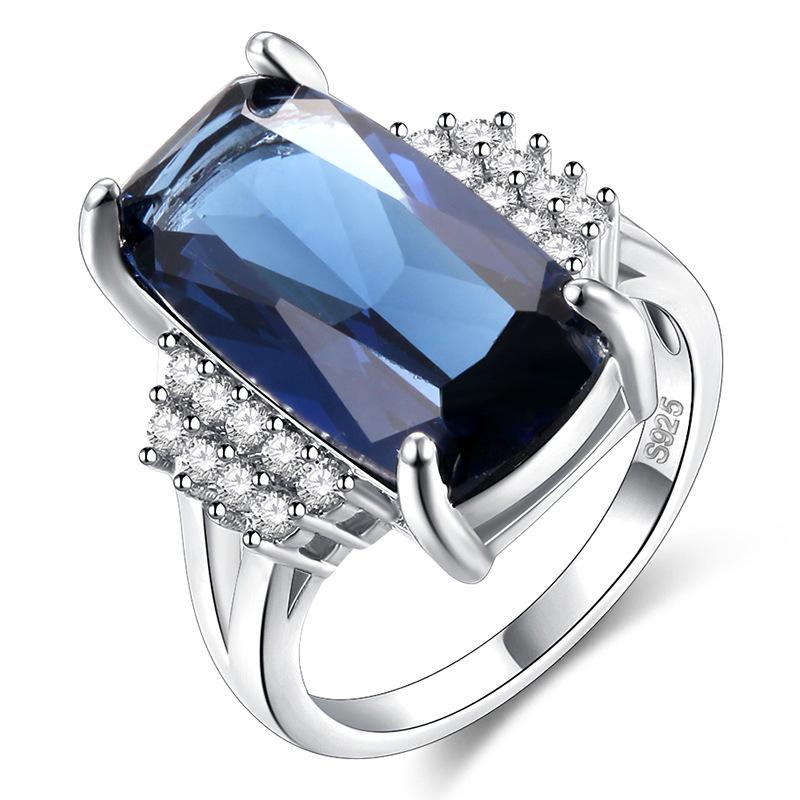 Exquisite Zinc Alloy Color Dark Blue Geometric Rectangle Crystal Zircon Rhinestone Female Ring for Women Party Zircon