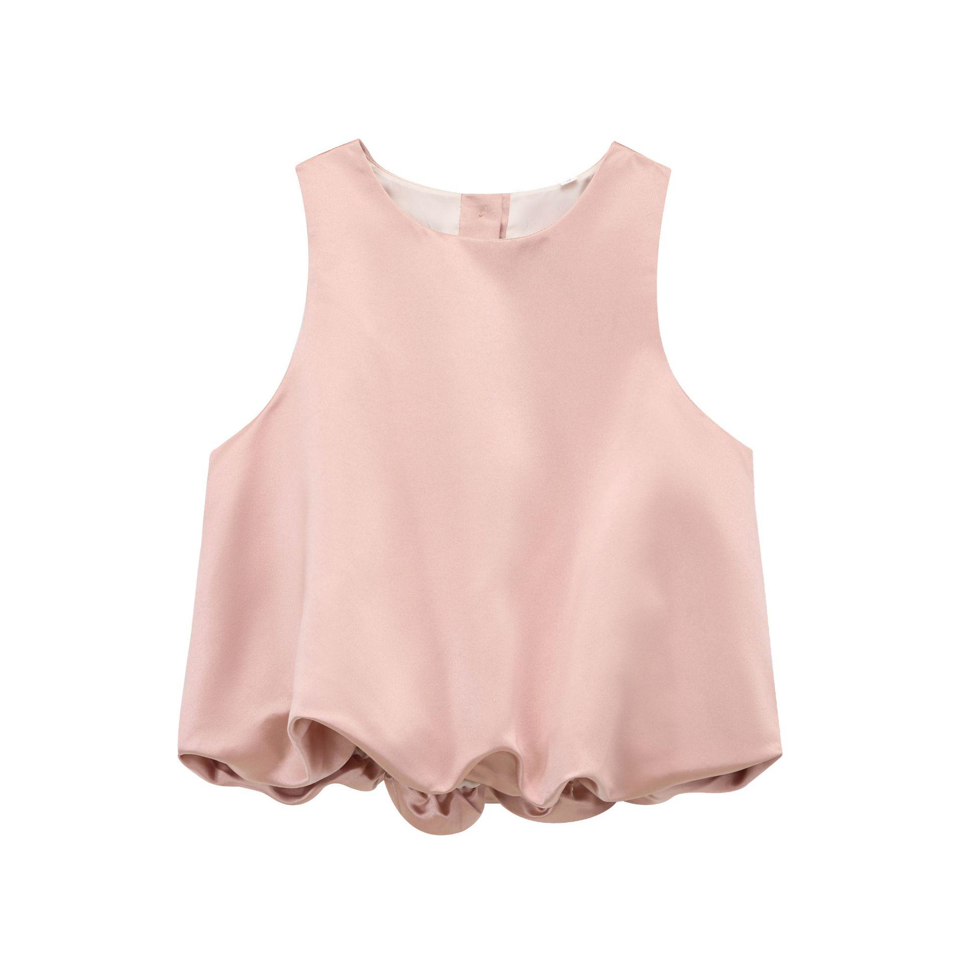 

Вдохновленный европейско-американским стилем Безрукавный шелковый атласный жилет-пузырь - Осенне-зимний женский короткий топ Large розовый