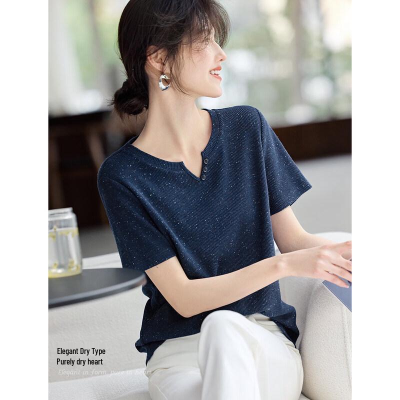 XWI Women s Dotted Textured V-Neck T-Shirt M
