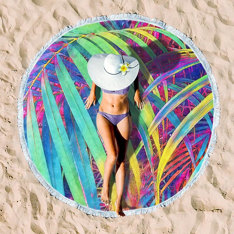 Ultrafine Microfiber Round Beach Towel Adults Quick Dry Digital Print With Fringe Trim Multipurpose Sand Mat Pool Travel Yoga Picnic
