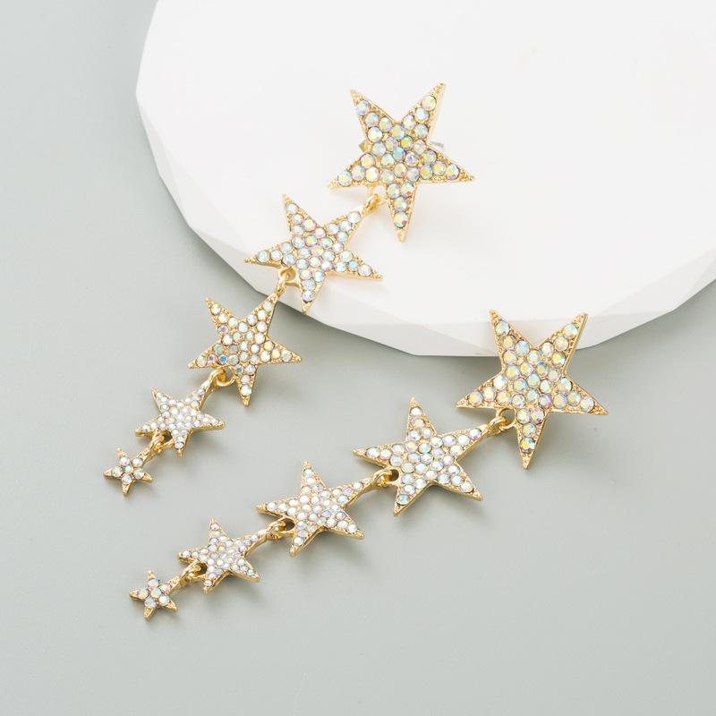 Women's Drop Earrings Mulit Layer Crystal Five Point Star Long Luxury Celebrity Earrings