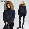BITCED High-Waisted Oversized Fur-Trimmed Hooded Cropped Cotton Jacket for Women Autumn/Winter Down-Filled Cotton Jacket Slim-Fit Jacket Outerwear