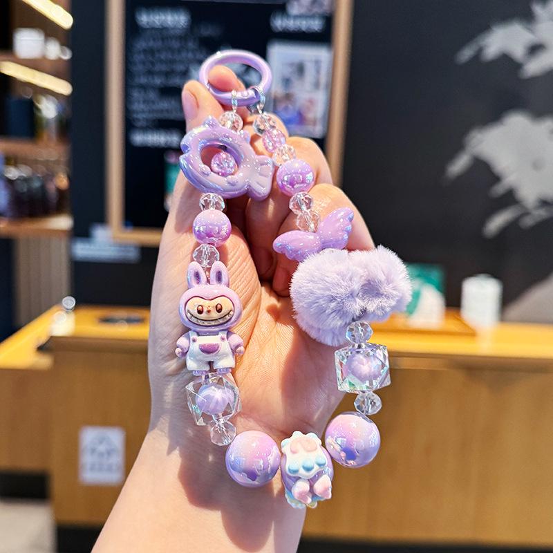 Creative Cartoon Beaded Keychain & Phone Lanyard - Cute Pendant for Schoolbags, Cars & Gifts