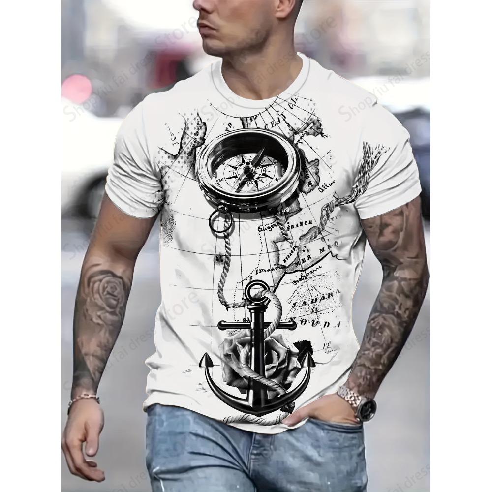 Men's T-shirt 3d Vintage Compass Pattern 3d Print T-shirts Men Women Fashion T Shirt Hip Hop Tops Tees Outdoors Clothes Male