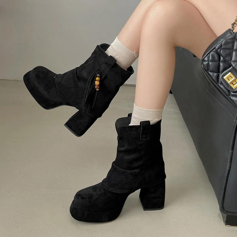 Autumn Winter Platform Height Increase Women Pipe Ankle Boots Street Style Banquet Party Stripper High Heel Short Botas Mujer