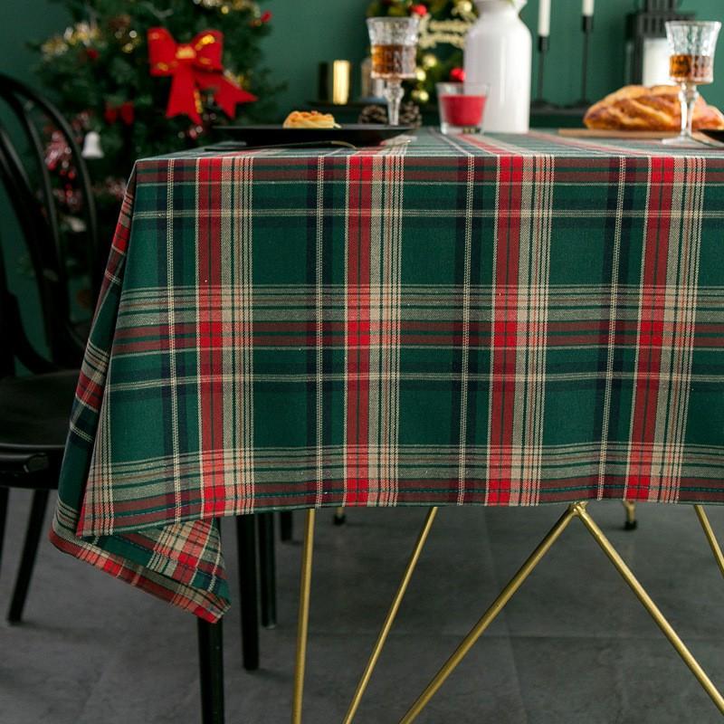 Vintage British Style Green Plaid Tablecloth Dining Table Coffee Christmas Holiday Decor