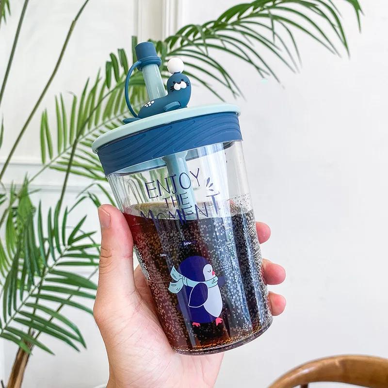

450ml Girls Cute Water Bottle Outdoor Travel Climbing Drinking Bottle BPA Free Creative Summer Straw Bottle Student Water Cup 450ml зелений
