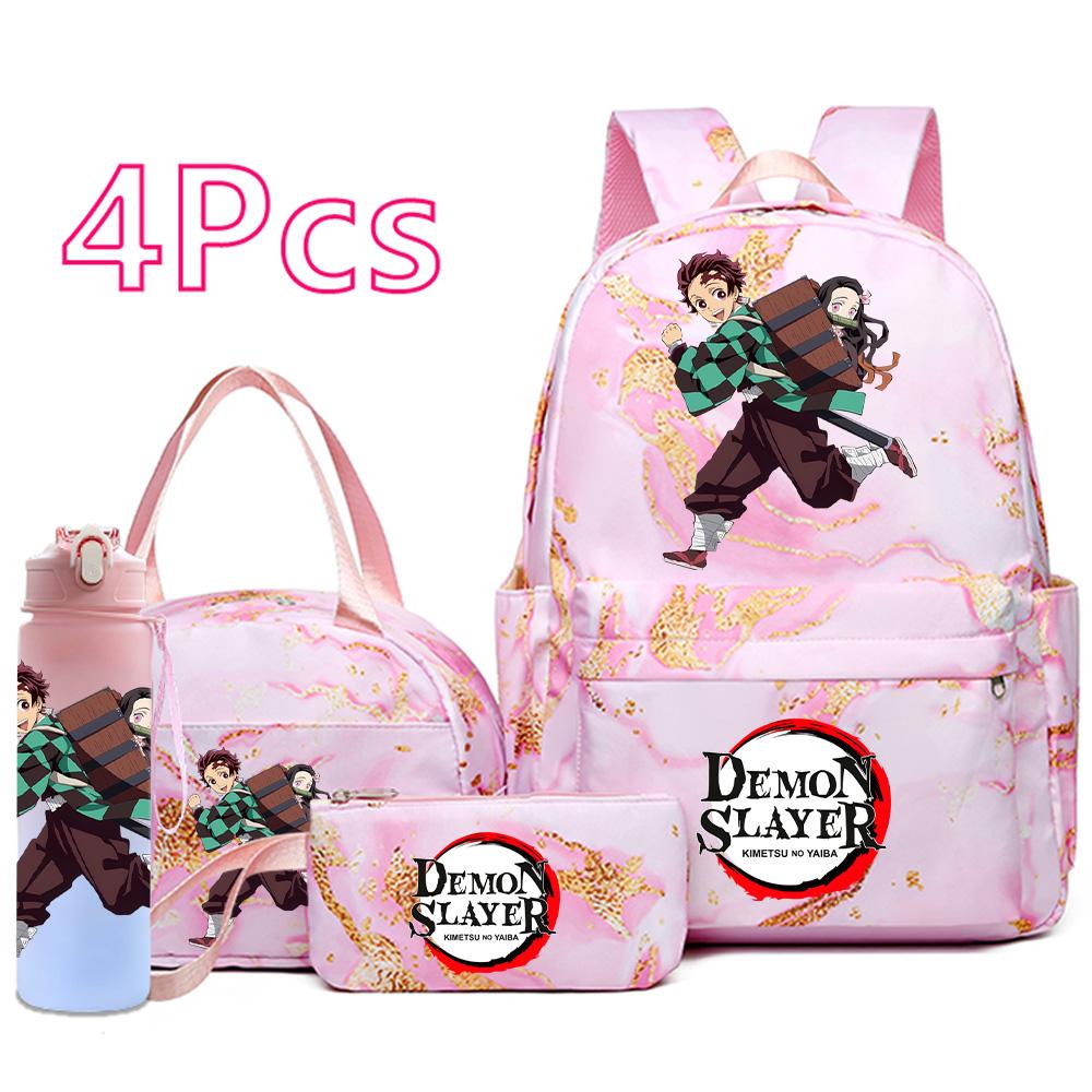 4ks/sada Anime Demon Slayer Tištěný Batoh Kabelka Pouzdro na tužky 750ml Láhev na vodu pro Dospívajícího Chlapce Dívku Školní taška Velkokapacitní Vodotěsná Taška na knihy