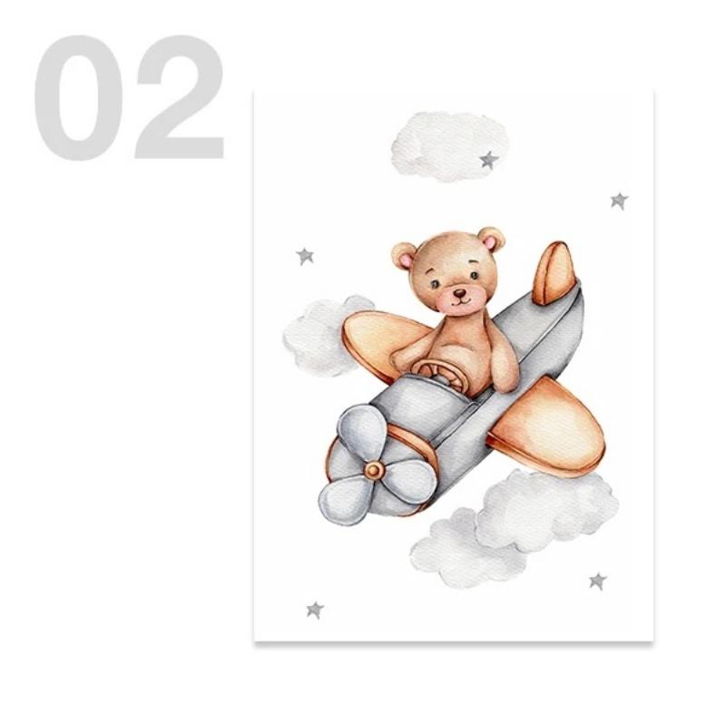 Custom Kids Name Canvas Paintings Cute Teddy Bear and Rabbit Nursery Wall Art Posters Prints Mural Pictures Baby and Kids Room