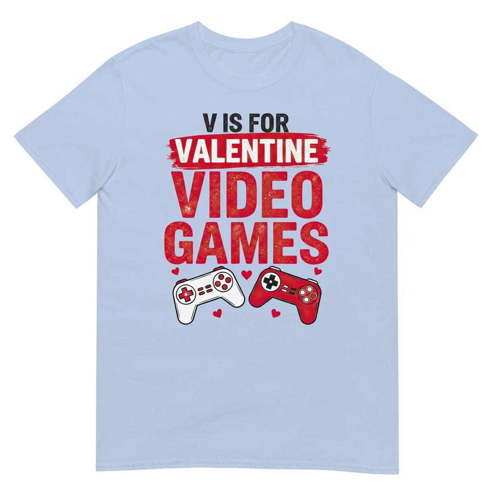 V Is For Video Games Funny Valentines Gamer Boy Unisex Kids Tshirt S