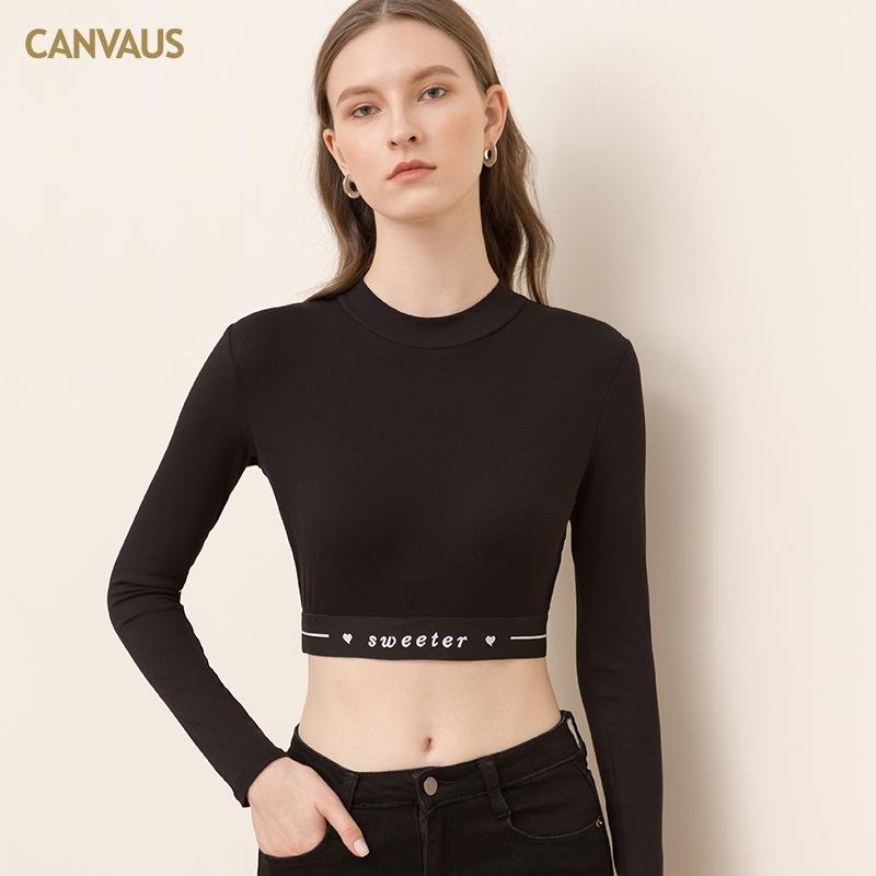 

Canvaus Маленькая рубашка с высоким воротом и коротким нитью с принтом, женская тонкая укороченная рубашка с длинными рукавами для похудения XL чёрный