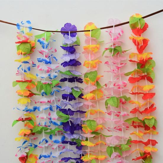 24Pcs Hawaiian Leis Faux Silk Flower Necklace Tropical Party Favor Beach Dance Leis Birthday Pool Party Decoration