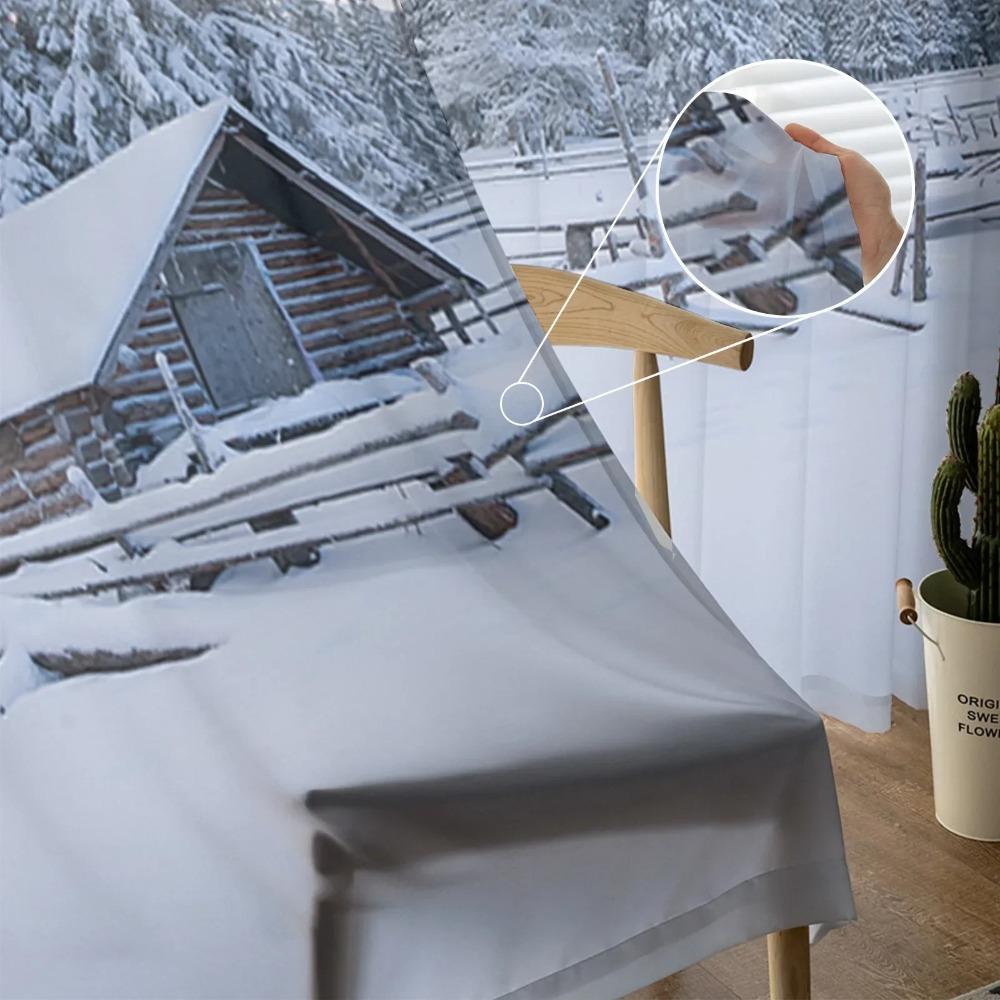 Winter Snow Mountain Morning Scenery House Tulle Curtains Living Room Bedroom Kitchen Decor Chiffon Sheer Voile Window Curtains