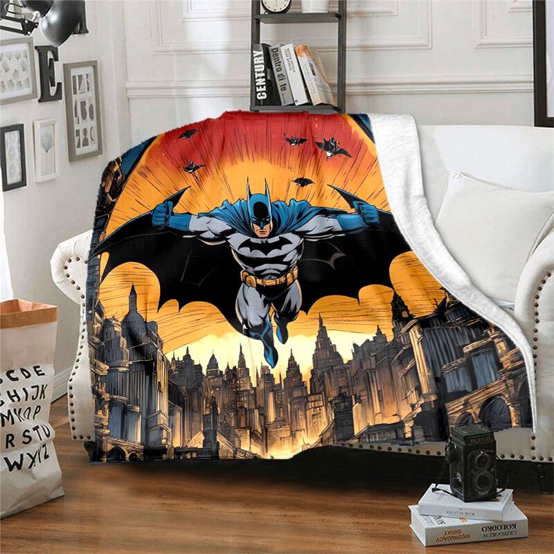 1pc Batman Soaring Above Gotham Skyline Cartoon Blanket,Portable Throw for Travel & Camping, All Season Cozy Blanket,Ideal Gift