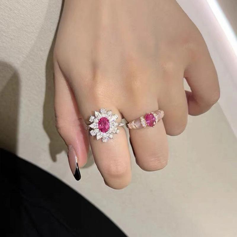 Trendy Luxury Simulated Red Tourmaline Adjustable Ring for Women