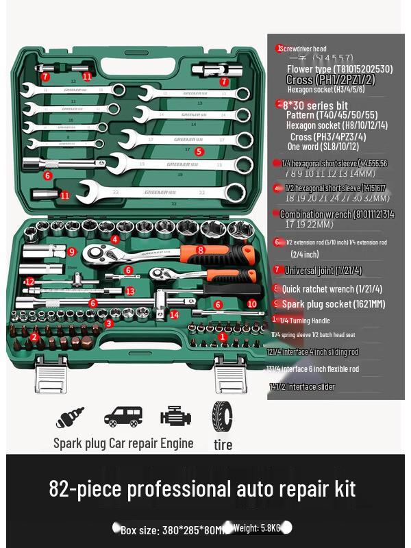 

Green Forest 82-Piece Multifunction Electric Wrench & Socket Set CN plug (adapter included)