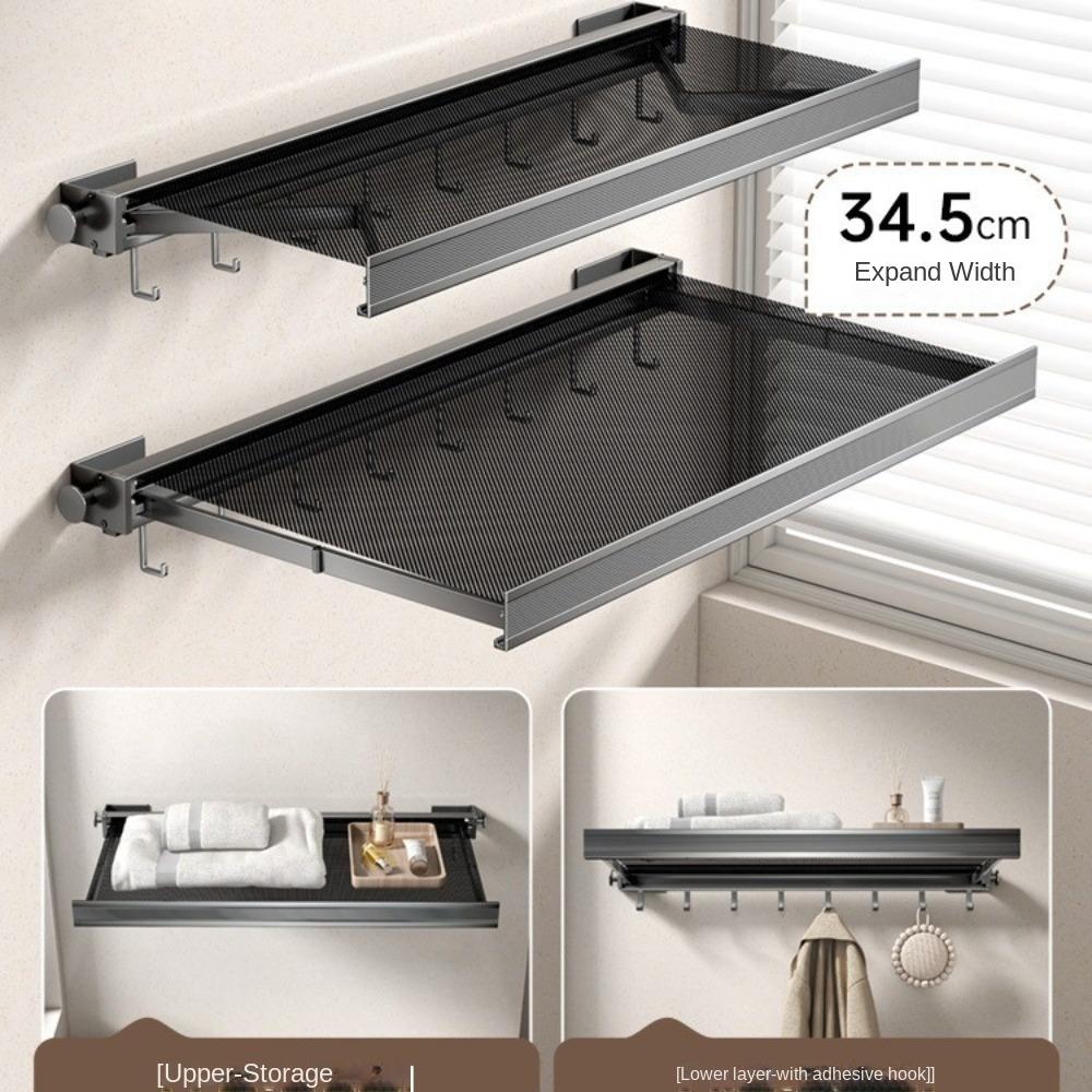 Invisible Clothes Hanger with Hooks Space-saving Telescopic Drying Net Punch-free Wall-mounted Laundry Drying Storage Racks