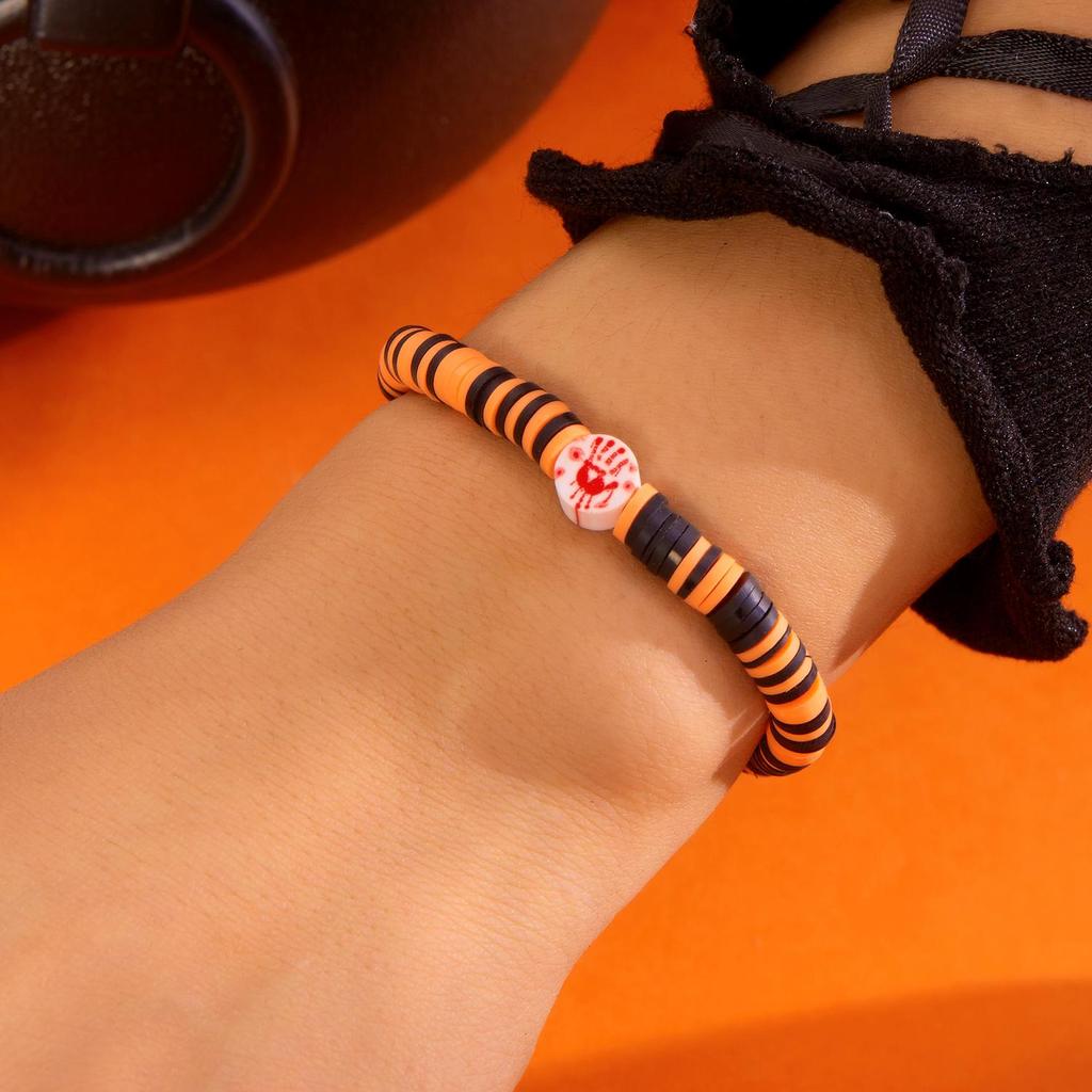 Halloween Skeleton Ghost Pumpkin Pattern Bracelet Ladies Soft Clay Pottery Beaded Bracelet Party Halloween Jewelry Gift