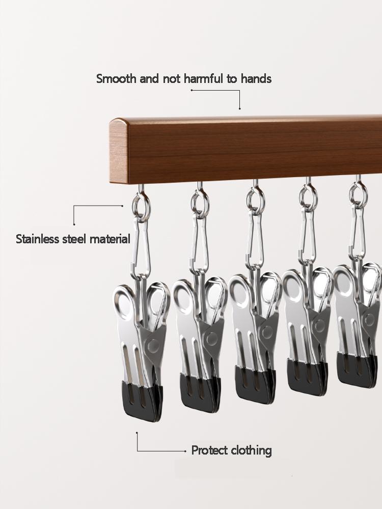 I KNOW Vintage Color 10 Clips Wood Hanger Strong Wooden Storage Rack Multi-function Tie Socks Pants Hanging No Trace Drying Rack