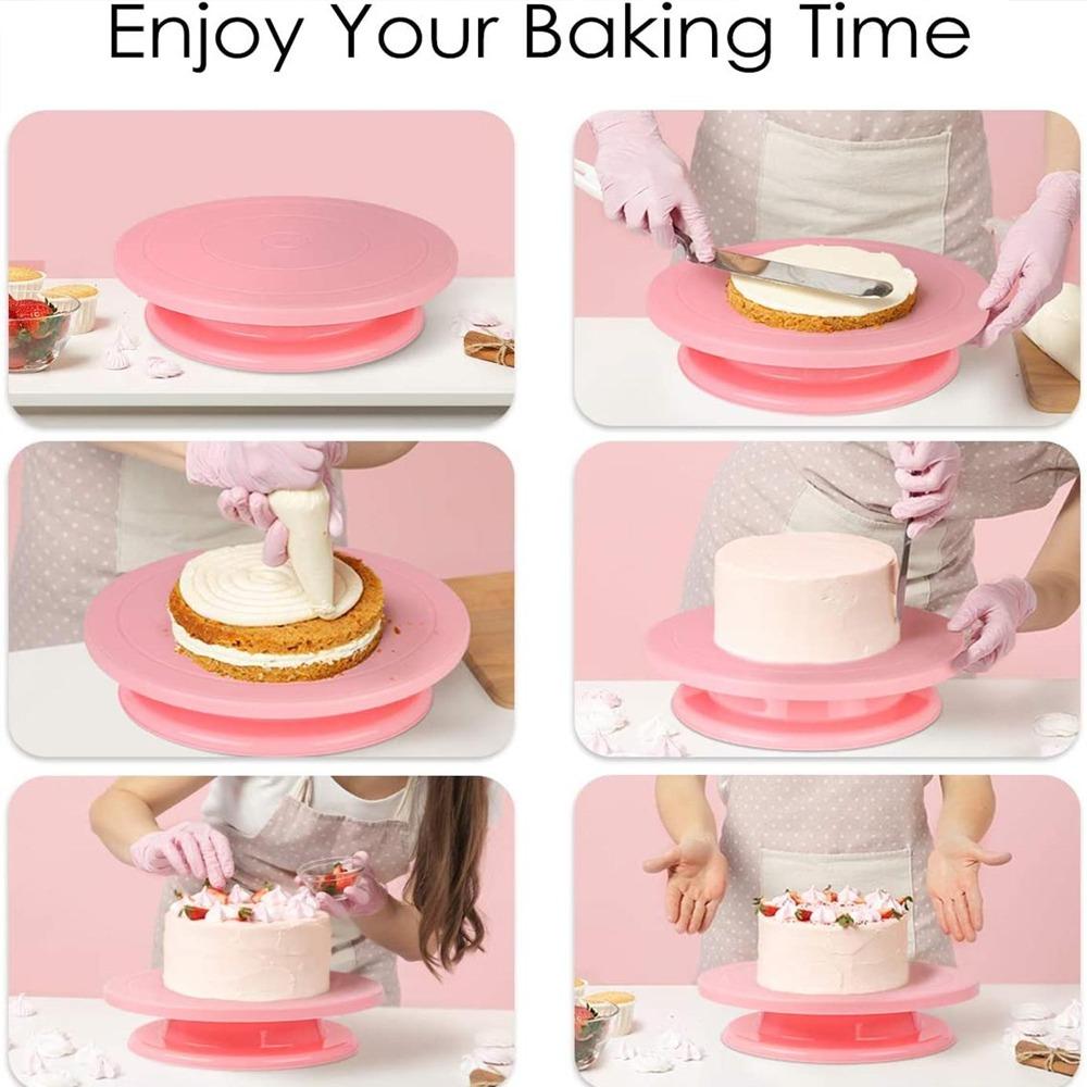 Rotating Cake Turntable Pastry Round Cake Plate Nonslip Bottom Revolving Decorating Stand 360 Degree Revolving Cake Base Scraper