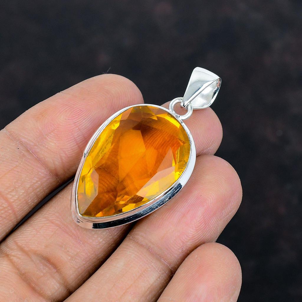 Faceted Citrine Pendant Genuine Gemstone Pendant Unique Jewelry 925 Sterling Silver Pendant Handmade Pendant Silver Jewelry Engagement Gifts