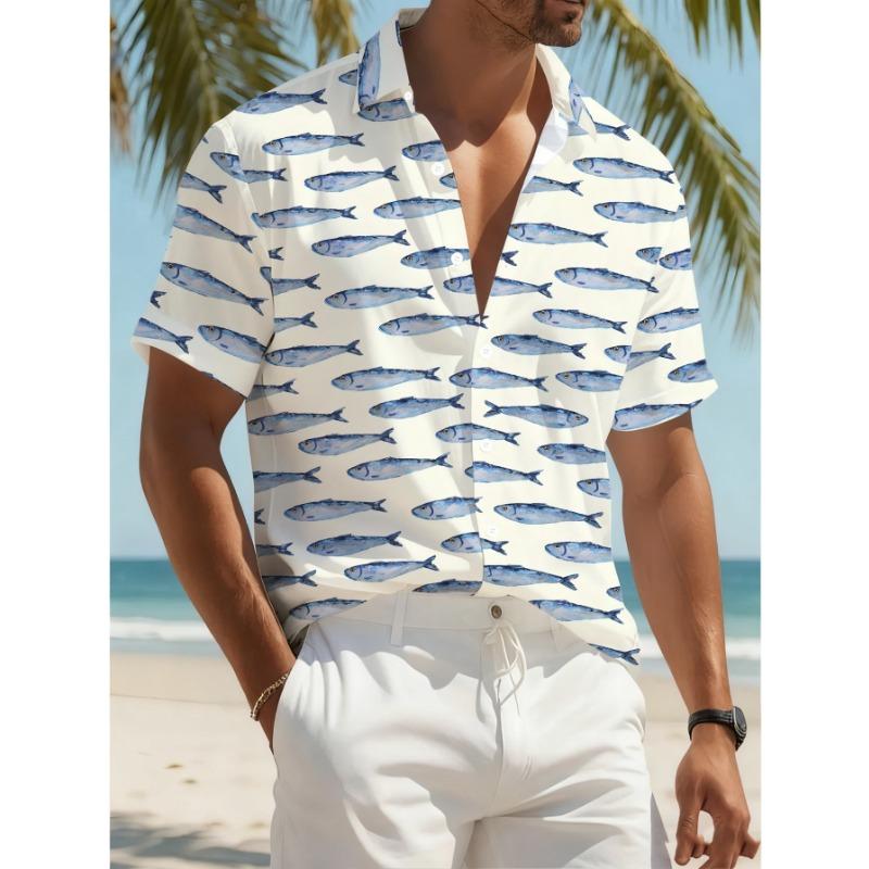 

Men s Vintage Fish Print Shirt - Short Sleeve M