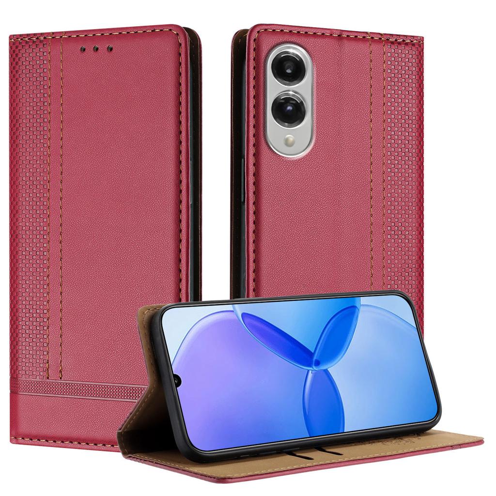 For Samsung Galaxy S25 Edge Case L-Shaped Grid Pattern Leather Stand Phone Cover with Card Slots