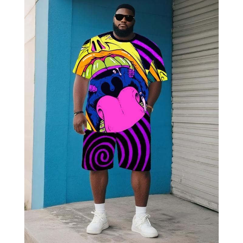 

Big & Tall Men s Plus Size Hip-Hop Short-Sleeved T-Shirt Shorts Two-Piece Set S