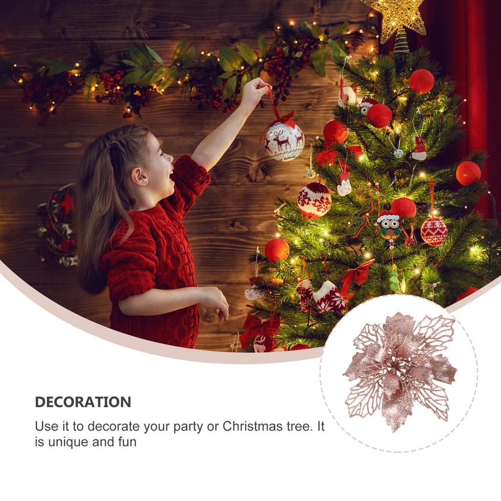 1 set julgransglitter julstjärna blommor ihåliga konstgjorda falska blommor semesterprydnad dekoration julprydnad
