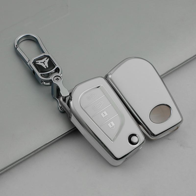 Premium Soft TPU Car Key Case Cover Shell for Toyota COROLLA Camry LEVIN REIZ Highlander RAV4 Fold Key Rings Keychain Bag
