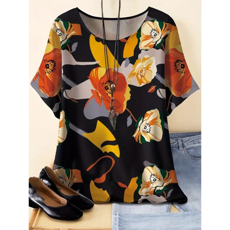 

Летняя женская футболка с короткими рукавами и принтом в виде цветка и растения, напечатанная на 3D-принтере 6XL