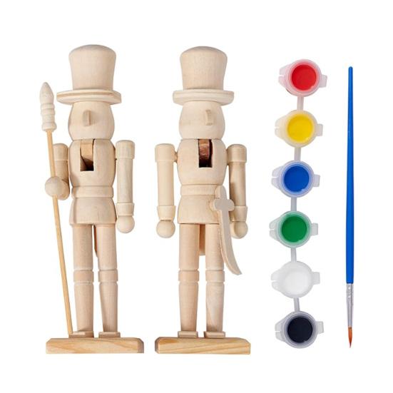 18CM Noël Bois Non Fini Figurine Casse-Noisette Bricolage Vierge Non Peint Figurine de Soldat Ornement Décoration Fête de Vacances