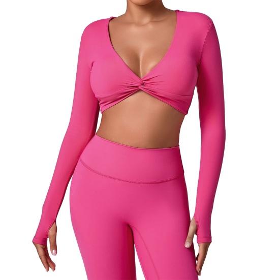 

Long Sleeve Workout Tops for Women Twist Front Deep V Neck Cropped Athletic Top Yoga Pilates Gym Outfit S розы красного