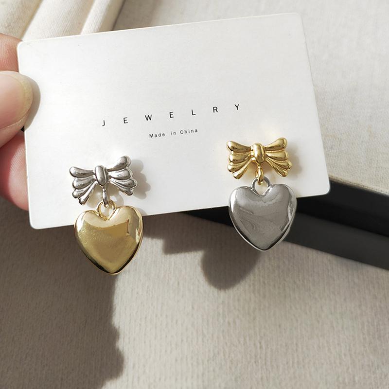 

Jewelry Needle Shiny Circle Bowknot Heart Earrings For Women Girl Party Gift