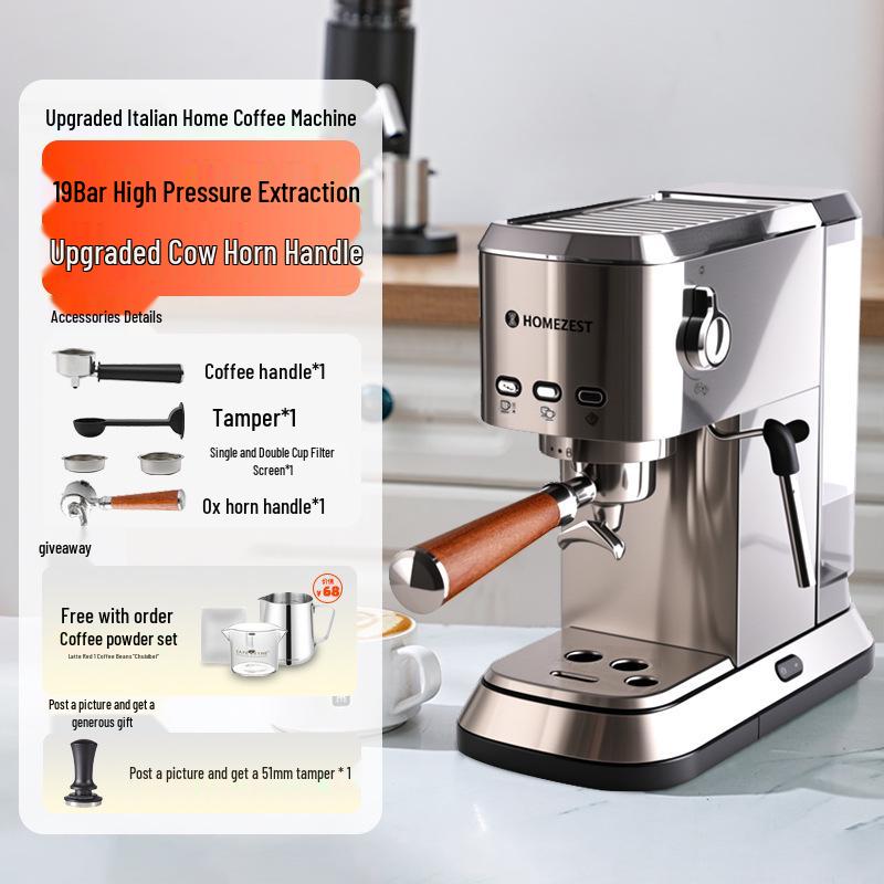 Cross Semi-Automatic Italian Espresso Machine with 19-Bar Pressure and Milk Frother for Home or Office Use