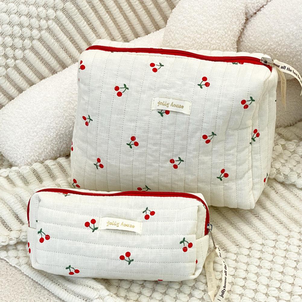 3Pcs Quilted Cosmetic Bag Makeup Bag Set Cotton Makeup Organizer Storage Bag Cosmetic Organizer Case for Women and Girls