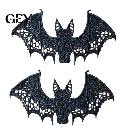Embroidered Patch Accessories 2PCS Halloween Bat Patch, Lace Gothic Wing Design Non-fading Fabric Patches DIY Clothing Badges, for Backpacks
