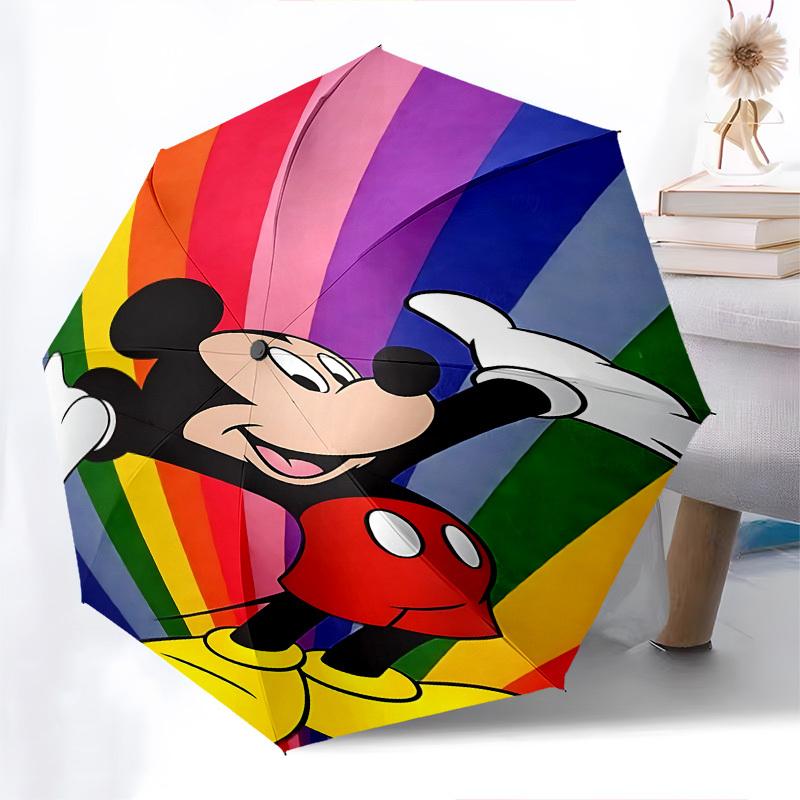 Mickey Mouse, Rainbow Themed Automatic Opening and Closing Umbrella, Brightly Colored 8-rib Portable Umbrella, Suitable for Men and Women, A Perfect G