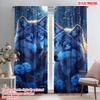 2pc  2D Plane Printing Curtains&Window Treatment Mystical Wolf & Blue Roses Polyester Easy Install (without Rod) Festive Perfect