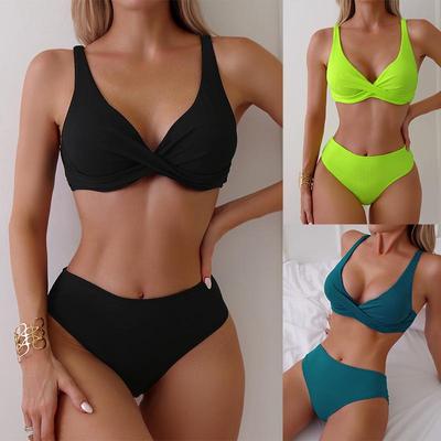 Traje de baño para mujer Tallas grandes L-4XL Traje de baño de bikini de cintura alta Traje de baño para mujer Ropa de playa de dos piezas