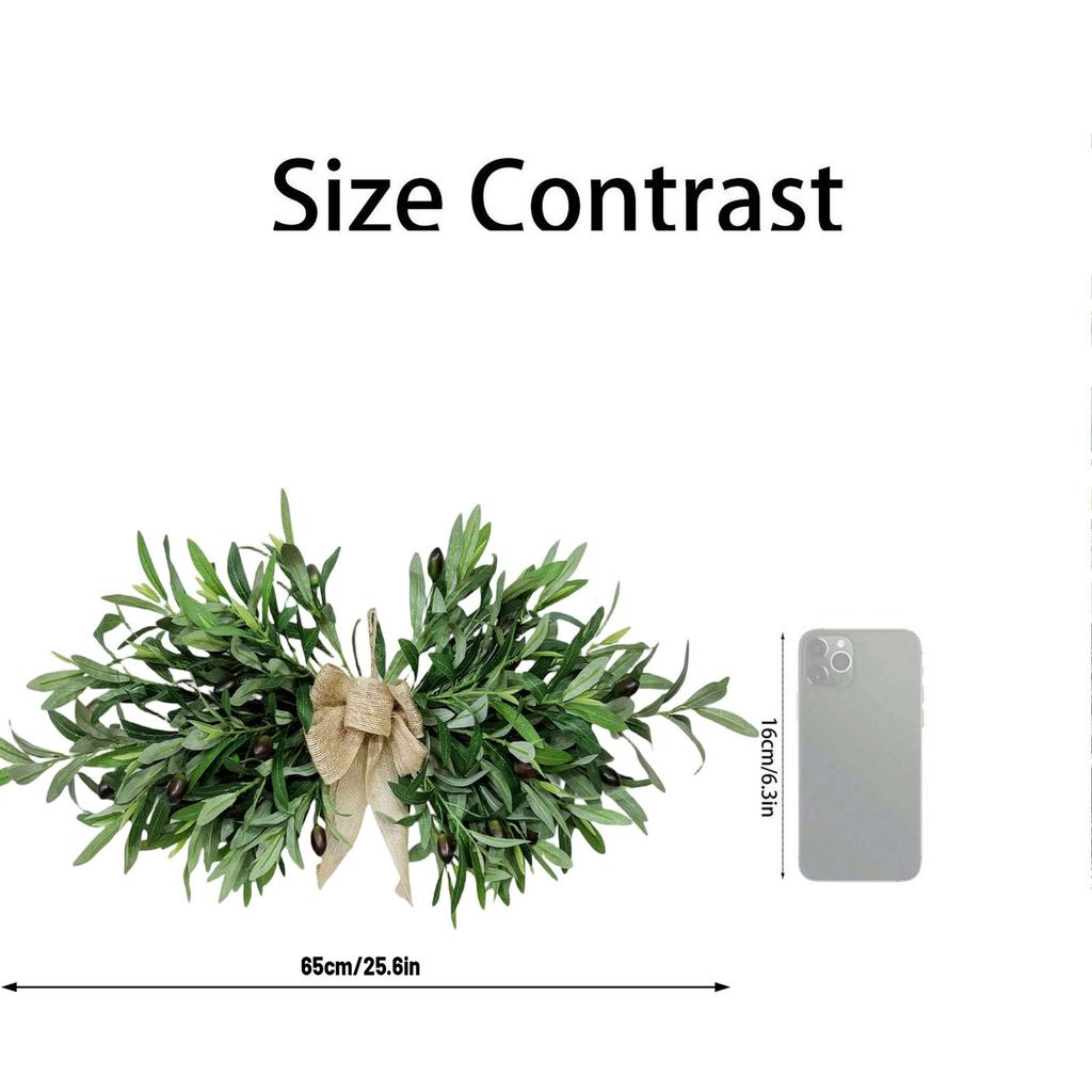 Artificial Leaf Garland with Bow Realistic Faux Greenery Decorative Swag for Door Mantel Tabletop Wall Home Office Indoor Outdoor Use