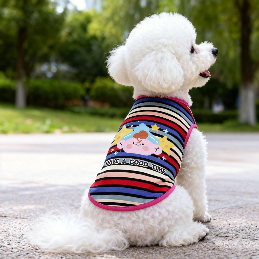 Dog Clothing Cartoon Striped Round Neck Vest Spring Summer New Teddy Bear Puppy Pet Clothing Fashion Striped Vest
