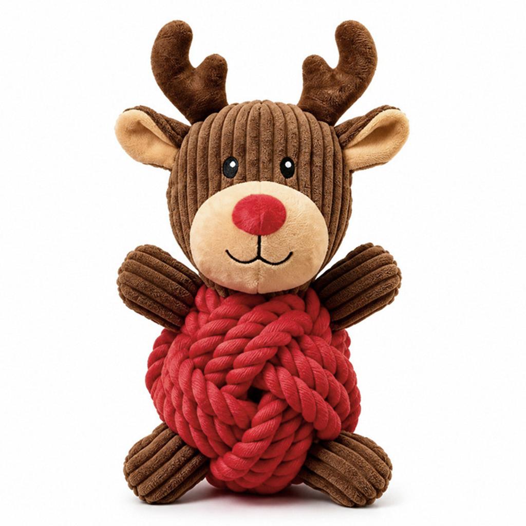 Christmas Puppy Chew Toy Cotton Rope Ball Plush Squeaky Toys Relieves Boredom Teeth Cleaning And Oral Health Boredom Busters