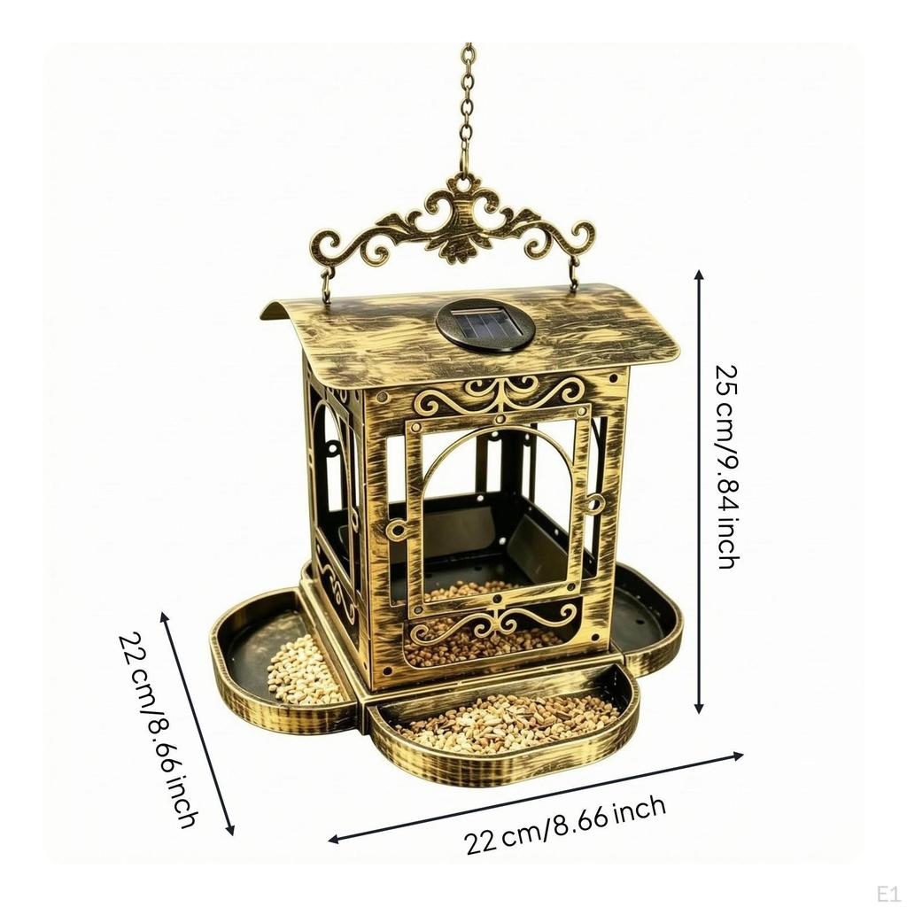 Hanging Bird Feeder Vintage Style Solar Ornate Garden Decor for Backyard, Patio Retro